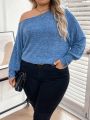 SHEIN LUNE Plus Size Irregular Neckline Drop Shoulder T-shirt