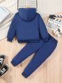 SHEIN Kids EVRYDAY Toddler Boys' Long Sleeve Hooded Casual Sweatshirt And Jogging Pants Set For Spring And Autumn