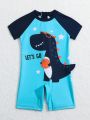 Baby Boy Dinosaur Pattern Contrast Color One-piece Swimsuit
