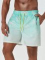 Men'S Palm Tree Print Shorts With Gradual Color And Diagonal Pockets For Beach