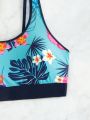 SHEIN Swim SPRTY Floral Print Two-piece Swimsuit Set