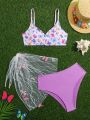 Teen Girls Butterfly Printed Two-Piece Swimsuit