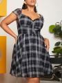 SHEIN CURVE+ Plus Size Plaid Sweetheart Neckline Dress