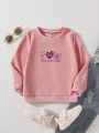 Young Girl 1pc Slogan & Heart Print Pullover