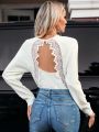 SHEIN Clasi Lace Decorated Hollow Out Back Sweater