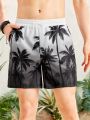 SHEIN Teen Boy's Casual Gradient Coconut Tree Printed Beach Swimming Shorts