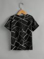 SHEIN Men's Youth Geometric Print T-Shirt Two-Piece Set