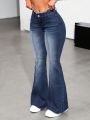 SHEIN ICON Washed Flared Jeans With Frayed Hem And Vintage Denim Wash