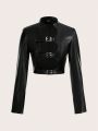 SHEIN ICON Women's Short Cut Out Jacket With Belt Buckle