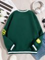 SHEIN Kids HYPEME Tween Boy Letter Graphic Contrast Trim Thermal Lined Sweatshirt