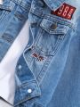 Boys' Vintage Hole & Embroidery Design Patchwork Denim Jacket