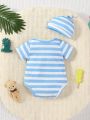 SHEIN Baby Boys' Crocodile Pattern Striped Romper & Hat Set