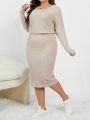 SHEIN Frenchy Plus Size Solid Color Long Sleeve Dress