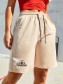 Street Sport Mountain And Letter Print Drawstring Waist Athletic Shorts