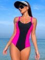 SHEIN Swim SPRTY Women'S Color Block One-Piece Swimsuit With Spaghetti Strap