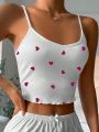 Heart Print Lettuce Trim Cami Sleep Top