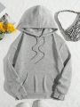 SHEIN Qutie Bear Print Kangaroo Pocket Drawstring Thermal Hoodie