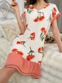 Women's Floral Print Colorblock Sleep Dress With Ruffle Hem