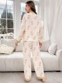 Floral Print Contrast Trim PJ Set