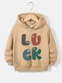 Toddler Boys' Casual Letter Cartoon Patterned Fleece Lined Hoodie, Suitable For Autumn And Winter