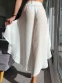 SHEIN Swim BohoFeel Irregular Hem Wide Leg Elastic Waist Solid Color Pants