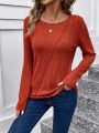 SHEIN LUNE Solid Color Round Neck Long Sleeve T-shirt