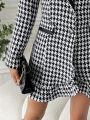 SHEIN Privé Houndstooth Patterned Blazer With False Pockets