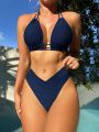 SHEIN Swim Summer Beach Halter Triangle Bikini Set