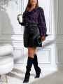 SHEIN Clasi Women's Plus Size Plaid Lace Shirt