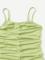 SHEIN Teenage Girl's Knitted Solid Color Pleated Romantic Cami Dress