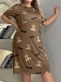 Plus Size Women's Cute Bear Printed Nightgown