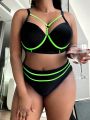 SHEIN Swim SXY Plus Contrast Binding Push Up Bikini Swimsuit