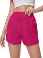 SHEIN Swim Basics 1pc Women's Solid Color Elastic Waist Cover Up Shorts