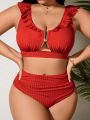 SHEIN Swim Vcay Plus Size Women'S Swimsuit Set With Patchwork & Ruffles