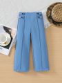 Girls' (Little) Pure Color Button Closure Straight Leg Pants