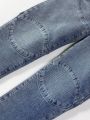 Vintage & Minimalist & Casual & College Style & Elastic & Slim Fit Boys' Jeans, Blue, For Big Kids