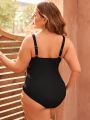 SHEIN Swim Basics Plus Size Women's Ruched One-Piece Cami Swimsuit With Adjustable Straps