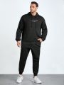 Men Plus Letter Graphic Drawstring Hoodie & Sweatpants