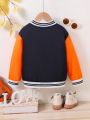 Young Girl Basketball & Letter Graphic Colorblock Varsity Jacket Without Tee