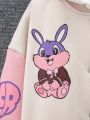 Tween Girls' Lovely Rabbit Slogan Printed Baseball Jacket For Adolescents