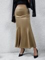 SHEIN Privé Mermaid Style Elegant Colorful Satin Skirt