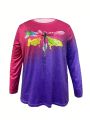 Plus Size Dragonfly & Letter Printed Ombre T-Shirt