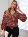 EMERY ROSE Women's Lantern Sleeve Shirt With Small Floral Pattern