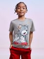 TOM & JERRY X SHEIN Tween Boy Cartoon & Letter Graphic Drop Shoulder T-Shirt