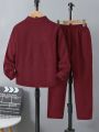 SHEIN Tween Boy Letter Patched Detail Corduroy Shirt & Pants Without Tee