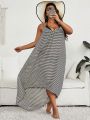 SHEIN Swim Vcay Plus Striped High Low Hem Cover Up Without Bikini