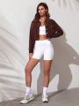 SHEIN Leisure Corduroy Sporty Warm Jacket