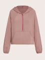 SHEIN Street Sport Solid Color Half Zip Hooded Sports Jacket