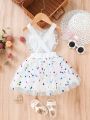 Baby Girl'S Romantic Polka Dot Mesh Heart Decor Everyday Casual Dress For Spring And Summer