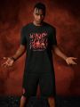 Game of Thrones X SHEIN 2pcs/Set Letter Printed Short Sleeve T-Shirt & Shorts